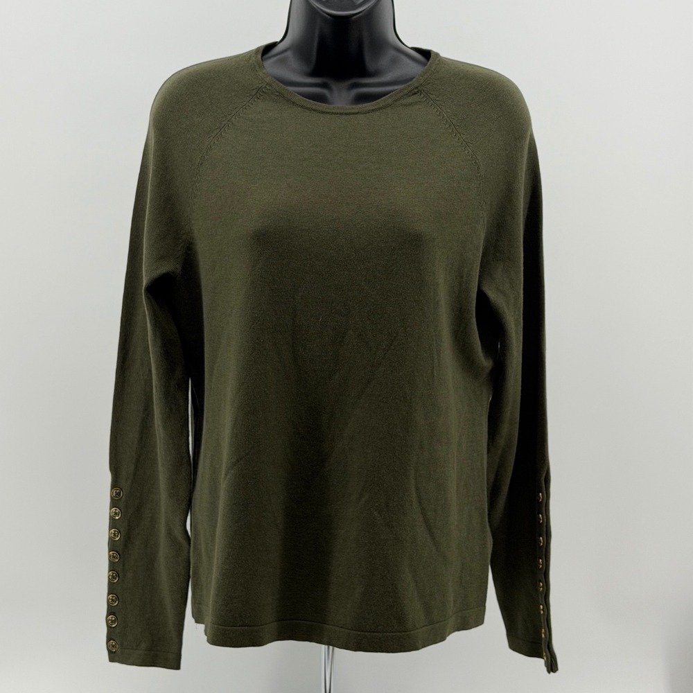J.McLaughlin 'Jamey' Sweater Womens M Crew Neck Button Trim Sleeve Modal Blend
